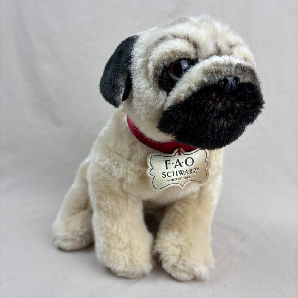 FAO Schwarz Plush Pug Stuffed Animal - Cream and Black